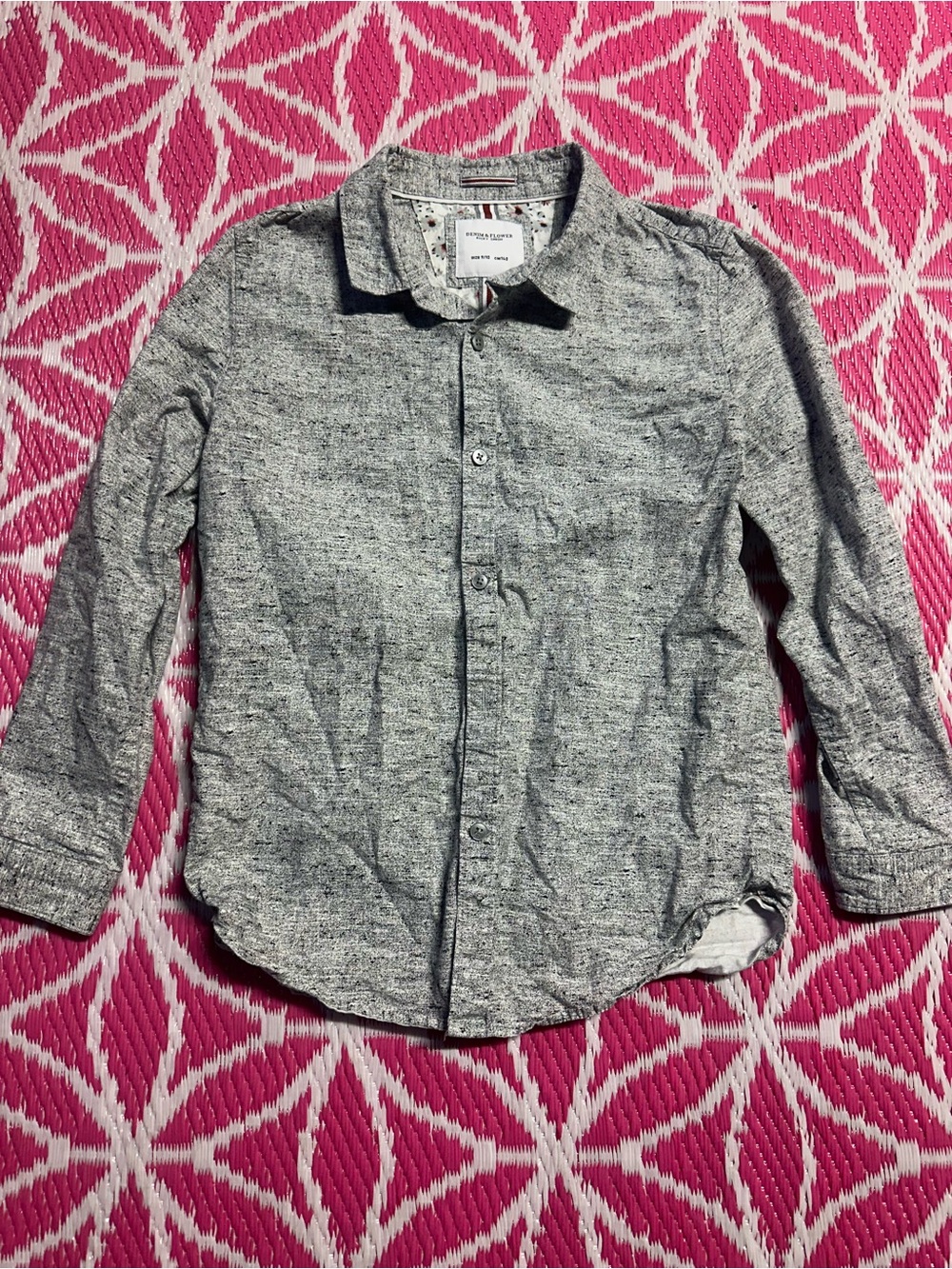 Denim & Flower Ricky Singh Boys Gray Marled Long Sleeve Button Down Shirt Size 9